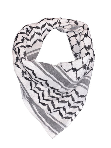 Classic Palestine Black and White Keffiyeh - Bandana-Keffiyeh-Description This is a keffiyeh bandana (approximately half the size of an original keffiyeh) donning the original Palestinian black and white color and style. This keffiyeh pattern has become synonymous with unity and solidarity for Palestine and its people. See our blog here where we go into detail on where the keffiyeh originated and how it became an integral part of the Palestinian identity. Get your's today and show your support f