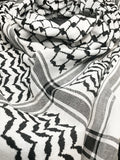 Classic Palestine Black and White Keffiyeh - Full Size-Keffiyeh-Description This is a full-size square scarf (or keffiyeh, also called shemagh) donning the original Palestinian black and white color and style. This keffiyeh has become synonymous with unity and solidarity for Palestine and its people. See our blog here where we go into detail on where the keffiyeh originated and how it became an integral part of the Palestinian identity. Get your's today and show your support for Palestine! Detai