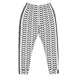 Keffiyeh Joggers - White - Wing Pattern-Joggers-Description Who doesn't love the iconic keffiyeh (also spelled kufiya) pattern? Now enjoy the beauty of the keffiyeh on your legs! The bands running down the sides translate to "Palestine" so everyone knows what you're repping. These particular bottoms showcase only the wing pattern design of the keffiyeh. You won't find joggers like these anywhere else. Dare to be different? Get yours now! Quality These will be among the softest, most comfortable