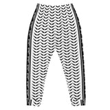 Keffiyeh Joggers - White - Wing Pattern-Joggers-Description Who doesn't love the iconic keffiyeh (also spelled kufiya) pattern? Now enjoy the beauty of the keffiyeh on your legs! The bands running down the sides translate to "Palestine" so everyone knows what you're repping. These particular bottoms showcase only the wing pattern design of the keffiyeh. You won't find joggers like these anywhere else. Dare to be different? Get yours now! Quality These will be among the softest, most comfortable