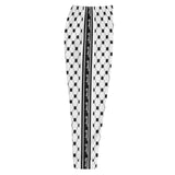 Keffiyeh Joggers - White - Comb Pattern-Joggers-Description Who doesn't love the iconic keffiyeh (also spelled kufiya) pattern? Now enjoy the beauty of the kufiya on your legs! The bands running down the sides translate to "Palestine" so everyone knows what you're repping. These particular bottoms showcase only the comb pattern design of the keffiyeh. You won't find joggers like these anywhere else. Dare to be different? Get yours now! Quality These will be among the softest, most comfortable ga