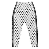 Keffiyeh Joggers - White - Comb Pattern-Joggers-Description Who doesn't love the iconic keffiyeh (also spelled kufiya) pattern? Now enjoy the beauty of the kufiya on your legs! The bands running down the sides translate to "Palestine" so everyone knows what you're repping. These particular bottoms showcase only the comb pattern design of the keffiyeh. You won't find joggers like these anywhere else. Dare to be different? Get yours now! Quality These will be among the softest, most comfortable ga