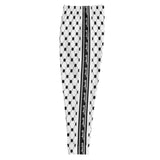 Keffiyeh Joggers - White - Comb Pattern-Joggers-Description Who doesn't love the iconic keffiyeh (also spelled kufiya) pattern? Now enjoy the beauty of the kufiya on your legs! The bands running down the sides translate to "Palestine" so everyone knows what you're repping. These particular bottoms showcase only the comb pattern design of the keffiyeh. You won't find joggers like these anywhere else. Dare to be different? Get yours now! Quality These will be among the softest, most comfortable ga