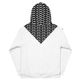 Pali Power Hoodie - White/Black Keffiyeh-Hoodie-Description Across the chest is "Palestine" in Arabic with the iconic keffiyeh (also spelled kufiya) pattern displayed uniquely in the background. The band moving down the arms is also true to the keffiyeh design with the added bonus of "Palestine" being repeated in Arabic. This is the one. You won't find this anywhere else. Get yours now! Quality This hoodie defines comfort with soft outside and an even softer brushed fleece inside. You have to to