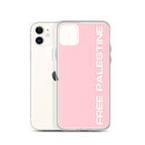 Free Palestine iPhone Case - Pink-Phone Case-Description Protect your phone from scratches, dust, oil, and dirt with this unique case. It has a solid back and flexible sides that make it easy to take on and off, with precisely aligned port openings. Free Palestine. Period. Make your stance known in plain English and minimalistic style with this case. Details • BPA free Hybrid Thermoplastic Polyurethane (TPU) and Polycarbonate (PC) material• Solid polycarbonate back• Flexible, see-through polyure