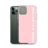 Free Palestine iPhone Case - Pink-Phone Case-Description Protect your phone from scratches, dust, oil, and dirt with this unique case. It has a solid back and flexible sides that make it easy to take on and off, with precisely aligned port openings. Free Palestine. Period. Make your stance known in plain English and minimalistic style with this case. Details • BPA free Hybrid Thermoplastic Polyurethane (TPU) and Polycarbonate (PC) material• Solid polycarbonate back• Flexible, see-through polyure