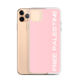 Free Palestine iPhone Case - Pink-Phone Case-Description Protect your phone from scratches, dust, oil, and dirt with this unique case. It has a solid back and flexible sides that make it easy to take on and off, with precisely aligned port openings. Free Palestine. Period. Make your stance known in plain English and minimalistic style with this case. Details • BPA free Hybrid Thermoplastic Polyurethane (TPU) and Polycarbonate (PC) material• Solid polycarbonate back• Flexible, see-through polyure