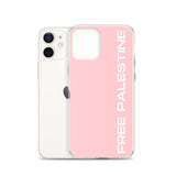 Free Palestine iPhone Case - Pink-Phone Case-Description Protect your phone from scratches, dust, oil, and dirt with this unique case. It has a solid back and flexible sides that make it easy to take on and off, with precisely aligned port openings. Free Palestine. Period. Make your stance known in plain English and minimalistic style with this case. Details • BPA free Hybrid Thermoplastic Polyurethane (TPU) and Polycarbonate (PC) material• Solid polycarbonate back• Flexible, see-through polyure