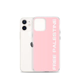 Free Palestine iPhone Case - Pink-Phone Case-Description Protect your phone from scratches, dust, oil, and dirt with this unique case. It has a solid back and flexible sides that make it easy to take on and off, with precisely aligned port openings. Free Palestine. Period. Make your stance known in plain English and minimalistic style with this case. Details • BPA free Hybrid Thermoplastic Polyurethane (TPU) and Polycarbonate (PC) material• Solid polycarbonate back• Flexible, see-through polyure
