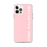 Free Palestine iPhone Case - Pink-Phone Case-Description Protect your phone from scratches, dust, oil, and dirt with this unique case. It has a solid back and flexible sides that make it easy to take on and off, with precisely aligned port openings. Free Palestine. Period. Make your stance known in plain English and minimalistic style with this case. Details • BPA free Hybrid Thermoplastic Polyurethane (TPU) and Polycarbonate (PC) material• Solid polycarbonate back• Flexible, see-through polyure
