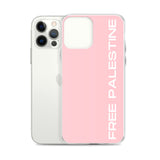 Free Palestine iPhone Case - Pink-Phone Case-Description Protect your phone from scratches, dust, oil, and dirt with this unique case. It has a solid back and flexible sides that make it easy to take on and off, with precisely aligned port openings. Free Palestine. Period. Make your stance known in plain English and minimalistic style with this case. Details • BPA free Hybrid Thermoplastic Polyurethane (TPU) and Polycarbonate (PC) material• Solid polycarbonate back• Flexible, see-through polyure