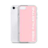 Free Palestine iPhone Case - Pink-Phone Case-Description Protect your phone from scratches, dust, oil, and dirt with this unique case. It has a solid back and flexible sides that make it easy to take on and off, with precisely aligned port openings. Free Palestine. Period. Make your stance known in plain English and minimalistic style with this case. Details • BPA free Hybrid Thermoplastic Polyurethane (TPU) and Polycarbonate (PC) material• Solid polycarbonate back• Flexible, see-through polyure