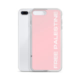 Free Palestine iPhone Case - Pink-Phone Case-Description Protect your phone from scratches, dust, oil, and dirt with this unique case. It has a solid back and flexible sides that make it easy to take on and off, with precisely aligned port openings. Free Palestine. Period. Make your stance known in plain English and minimalistic style with this case. Details • BPA free Hybrid Thermoplastic Polyurethane (TPU) and Polycarbonate (PC) material• Solid polycarbonate back• Flexible, see-through polyure