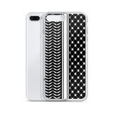 Keffiyeh iPhone Case-Phone Case-Description Express Palestine through the iconic keffiyeh (also spelled kufiya) pattern and protect your phone from scratches, dust, oil, and dirt with this unique case. It has a solid back and flexible sides that make it easy to take on and off, with precisely aligned port openings. Details • BPA free Hybrid Thermoplastic Polyurethane (TPU) and Polycarbonate (PC) material• Solid polycarbonate back• Flexible, see-through polyurethane sides• .5 mm raised bezel• Wir