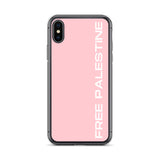Free Palestine iPhone Case - Pink-Phone Case-Description Protect your phone from scratches, dust, oil, and dirt with this unique case. It has a solid back and flexible sides that make it easy to take on and off, with precisely aligned port openings. Free Palestine. Period. Make your stance known in plain English and minimalistic style with this case. Details • BPA free Hybrid Thermoplastic Polyurethane (TPU) and Polycarbonate (PC) material• Solid polycarbonate back• Flexible, see-through polyure