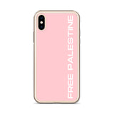 Free Palestine iPhone Case - Pink-Phone Case-Description Protect your phone from scratches, dust, oil, and dirt with this unique case. It has a solid back and flexible sides that make it easy to take on and off, with precisely aligned port openings. Free Palestine. Period. Make your stance known in plain English and minimalistic style with this case. Details • BPA free Hybrid Thermoplastic Polyurethane (TPU) and Polycarbonate (PC) material• Solid polycarbonate back• Flexible, see-through polyure