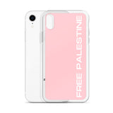 Free Palestine iPhone Case - Pink-Phone Case-Description Protect your phone from scratches, dust, oil, and dirt with this unique case. It has a solid back and flexible sides that make it easy to take on and off, with precisely aligned port openings. Free Palestine. Period. Make your stance known in plain English and minimalistic style with this case. Details • BPA free Hybrid Thermoplastic Polyurethane (TPU) and Polycarbonate (PC) material• Solid polycarbonate back• Flexible, see-through polyure
