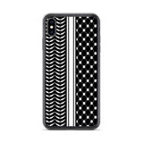 Keffiyeh iPhone Case-Phone Case-Description Express Palestine through the iconic keffiyeh (also spelled kufiya) pattern and protect your phone from scratches, dust, oil, and dirt with this unique case. It has a solid back and flexible sides that make it easy to take on and off, with precisely aligned port openings. Details • BPA free Hybrid Thermoplastic Polyurethane (TPU) and Polycarbonate (PC) material• Solid polycarbonate back• Flexible, see-through polyurethane sides• .5 mm raised bezel• Wir
