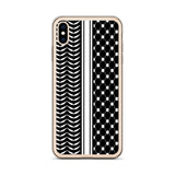 Keffiyeh iPhone Case-Phone Case-Description Express Palestine through the iconic keffiyeh (also spelled kufiya) pattern and protect your phone from scratches, dust, oil, and dirt with this unique case. It has a solid back and flexible sides that make it easy to take on and off, with precisely aligned port openings. Details • BPA free Hybrid Thermoplastic Polyurethane (TPU) and Polycarbonate (PC) material• Solid polycarbonate back• Flexible, see-through polyurethane sides• .5 mm raised bezel• Wir