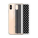 Keffiyeh iPhone Case-Phone Case-Description Express Palestine through the iconic keffiyeh (also spelled kufiya) pattern and protect your phone from scratches, dust, oil, and dirt with this unique case. It has a solid back and flexible sides that make it easy to take on and off, with precisely aligned port openings. Details • BPA free Hybrid Thermoplastic Polyurethane (TPU) and Polycarbonate (PC) material• Solid polycarbonate back• Flexible, see-through polyurethane sides• .5 mm raised bezel• Wir