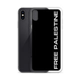 Free Palestine iPhone Case-Phone Case-Description Protect your phone from scratches, dust, oil, and dirt with this unique case. It has a solid back and flexible sides that make it easy to take on and off, with precisely aligned port openings. Free Palestine. Period. Make your stance known in plain English and minimalistic style with this case. Details • BPA free Hybrid Thermoplastic Polyurethane (TPU) and Polycarbonate (PC) material• Solid polycarbonate back• Flexible, see-through polyurethane s