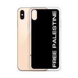 Free Palestine iPhone Case-Phone Case-Description Protect your phone from scratches, dust, oil, and dirt with this unique case. It has a solid back and flexible sides that make it easy to take on and off, with precisely aligned port openings. Free Palestine. Period. Make your stance known in plain English and minimalistic style with this case. Details • BPA free Hybrid Thermoplastic Polyurethane (TPU) and Polycarbonate (PC) material• Solid polycarbonate back• Flexible, see-through polyurethane s