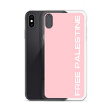 Free Palestine iPhone Case - Pink-Phone Case-Description Protect your phone from scratches, dust, oil, and dirt with this unique case. It has a solid back and flexible sides that make it easy to take on and off, with precisely aligned port openings. Free Palestine. Period. Make your stance known in plain English and minimalistic style with this case. Details • BPA free Hybrid Thermoplastic Polyurethane (TPU) and Polycarbonate (PC) material• Solid polycarbonate back• Flexible, see-through polyure