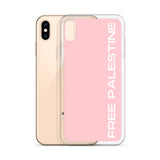 Free Palestine iPhone Case - Pink-Phone Case-Description Protect your phone from scratches, dust, oil, and dirt with this unique case. It has a solid back and flexible sides that make it easy to take on and off, with precisely aligned port openings. Free Palestine. Period. Make your stance known in plain English and minimalistic style with this case. Details • BPA free Hybrid Thermoplastic Polyurethane (TPU) and Polycarbonate (PC) material• Solid polycarbonate back• Flexible, see-through polyure