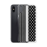 Keffiyeh iPhone Case-Phone Case-Description Express Palestine through the iconic keffiyeh (also spelled kufiya) pattern and protect your phone from scratches, dust, oil, and dirt with this unique case. It has a solid back and flexible sides that make it easy to take on and off, with precisely aligned port openings. Details • BPA free Hybrid Thermoplastic Polyurethane (TPU) and Polycarbonate (PC) material• Solid polycarbonate back• Flexible, see-through polyurethane sides• .5 mm raised bezel• Wir