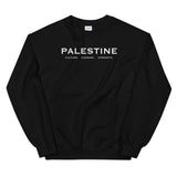 Palestine Pillars Sweatshirt-Sweater-Description Palestine can be described and held together in 3 words. Culture. Courage. Strength. These are the words Palestinians embody and is what keep the fabric of Palestine alive and lifted up. Let people know the power of Palestinians with this tee! Quality This sweater extremely comfortable, sturdy, and warm. It's pre-shrunk and has a classic fit that's made with air-jet spun yarn for a soft feel and reduced pilling. It's bound to keep you warm in the