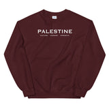 Palestine Pillars Sweatshirt-Sweater-Description Palestine can be described and held together in 3 words. Culture. Courage. Strength. These are the words Palestinians embody and is what keep the fabric of Palestine alive and lifted up. Let people know the power of Palestinians with this tee! Quality This sweater extremely comfortable, sturdy, and warm. It's pre-shrunk and has a classic fit that's made with air-jet spun yarn for a soft feel and reduced pilling. It's bound to keep you warm in the