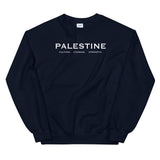 Palestine Pillars Sweatshirt-Sweater-Description Palestine can be described and held together in 3 words. Culture. Courage. Strength. These are the words Palestinians embody and is what keep the fabric of Palestine alive and lifted up. Let people know the power of Palestinians with this tee! Quality This sweater extremely comfortable, sturdy, and warm. It's pre-shrunk and has a classic fit that's made with air-jet spun yarn for a soft feel and reduced pilling. It's bound to keep you warm in the