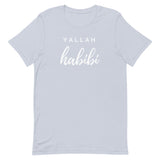 Yallah Habibi T-Shirt-T-Shirt-Description 2 words you will always hear around Arabs, yallah (meaning "let's go") and habibi (meaning "my love"). Put them together and you get one of the most popular phrases ever. Quality You have to put this shirt on to believe the Premium T-Shirt quality. This shirt feels supremely soft and lightweight, with the right amount of stretch. It's comfortable and flattering for both men and women! Features • 100% combed and ring-spun cotton (Heather colors contain po