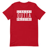 Straight Outta Palestine T-Shirt-T-Shirt-Description We're here! Let them know where you from with this iconic tee! Quality You have to put this shirt on to believe the Premium T-Shirt quality. This shirt feels supremely soft and lightweight, with the right amount of stretch. It's comfortable and flattering for both men and women! Features • 100% combed and ring-spun cotton (Heather colors contain polyester)• Fabric weight: 4.2 oz (142 g/m2)• Pre-shrunk fabric• Shoulder-to-shoulder taping• Side-