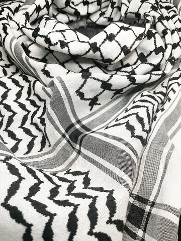 Keffiyeh Palestinian Shemagh scarf Black and White 100% Cotton Men / Women
