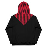 Pali Power Hoodie - Red/Black-Hoodie-Description Across the chest is "Palestine" in Arabic with the iconic keffiyeh (also spelled kufiya) pattern displayed uniquely in the background. The band moving down the arms is also true to the keffiyeh design with the added bonus of "Palestine" being repeated in Arabic. This is the one. You won't find this anywhere else. Get yours now! Quality This hoodie defines comfort with soft outside and an even softer brushed fleece inside. You have to touch it to b