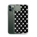 Simple Keffiyeh iPhone Case-Phone Case-Description Adorn a piece of the iconic keffiyeh (also spelled kufiya) pattern while protecting your phone from scratches, dust, oil, and dirt with this Simple Keffiyeh case. It has a solid back and flexible sides that make it easy to take on and off, with precisely aligned port openings. Details • BPA free Hybrid Thermoplastic Polyurethane (TPU) and Polycarbonate (PC) material• Solid polycarbonate back• Flexible, see-through polyurethane sides• .5 mm raise