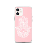 Hamsa iPhone Case - Pink-Phone Case-Description This palm-shaped symbol is called a "hamsa" and can be traced back to the Middle East many many many years ago. It's popular in many cultures now and generally thought to bring good fortune, health, and happiness by warding off the evil eye. Keep that negative energy away from you with this case! Protect your phone from scratches, dust, oil, and dirt. This case has a solid back and flexible sides that make it easy to take on and off, with precisely
