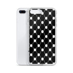 Simple Keffiyeh iPhone Case-Phone Case-Description Adorn a piece of the iconic keffiyeh (also spelled kufiya) pattern while protecting your phone from scratches, dust, oil, and dirt with this Simple Keffiyeh case. It has a solid back and flexible sides that make it easy to take on and off, with precisely aligned port openings. Details • BPA free Hybrid Thermoplastic Polyurethane (TPU) and Polycarbonate (PC) material• Solid polycarbonate back• Flexible, see-through polyurethane sides• .5 mm raise