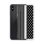 Keffiyeh iPhone Case-Phone Case-Description Express Palestine through the iconic keffiyeh (also spelled kufiya) pattern and protect your phone from scratches, dust, oil, and dirt with this unique case. It has a solid back and flexible sides that make it easy to take on and off, with precisely aligned port openings. Details • BPA free Hybrid Thermoplastic Polyurethane (TPU) and Polycarbonate (PC) material• Solid polycarbonate back• Flexible, see-through polyurethane sides• .5 mm raised bezel• Wir