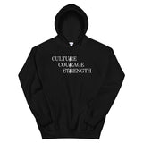 Culture Courage Strength Hoodie-Hoodie-Description There are many words used to describe Palestinians, but none more powerful than Culture, Courage, and Strength. Represent what Palestinians embrace with this tee! Quality This hoodie is extremely comfortable and warm. It's made with air-jet spun yarn for a soft feel and reduced pilling making it super cozy and the perfect choice for cooler days to curl up in or go out with. You have to try it to believe it! Features • 50% cotton, 50% polyester •