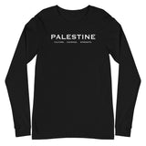 Palestine Pillars Long Sleeve Tee-Long Sleeve Tee-Description Palestine can be described and held together in 3 words. Culture. Courage. Strength. These are the words Palestinians embody and is what keep the fabric of Palestine alive and lifted up. Let people know the power of Palestinians with this tee! Quality You have to put this shirt on to believe the Premium quality. This shirt feels supremely soft and comfortable. Pair it with your favorite jeans, and layer it with a button-up shirt, a zi