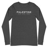 Palestine Pillars Long Sleeve Tee-Long Sleeve Tee-Description Palestine can be described and held together in 3 words. Culture. Courage. Strength. These are the words Palestinians embody and is what keep the fabric of Palestine alive and lifted up. Let people know the power of Palestinians with this tee! Quality You have to put this shirt on to believe the Premium quality. This shirt feels supremely soft and comfortable. Pair it with your favorite jeans, and layer it with a button-up shirt, a zi