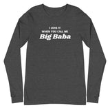 Big Baba Long Sleeve Tee-Long Sleeve Tee-Description We all know the song. This is how Arabs sound singing along. Say it with me "I Love It When You Call Me Big Baba!" RIP Biggie Quality You have to put this shirt on to believe the Premium quality. This shirt feels supremely soft and comfortable. Pair it with your favorite jeans, and layer it with a button-up shirt, a zip-up hoodie, or a jacket for a range of looks while keeping warm. Features • 100% combed and ring-spun cotton• Retail fit• Crew